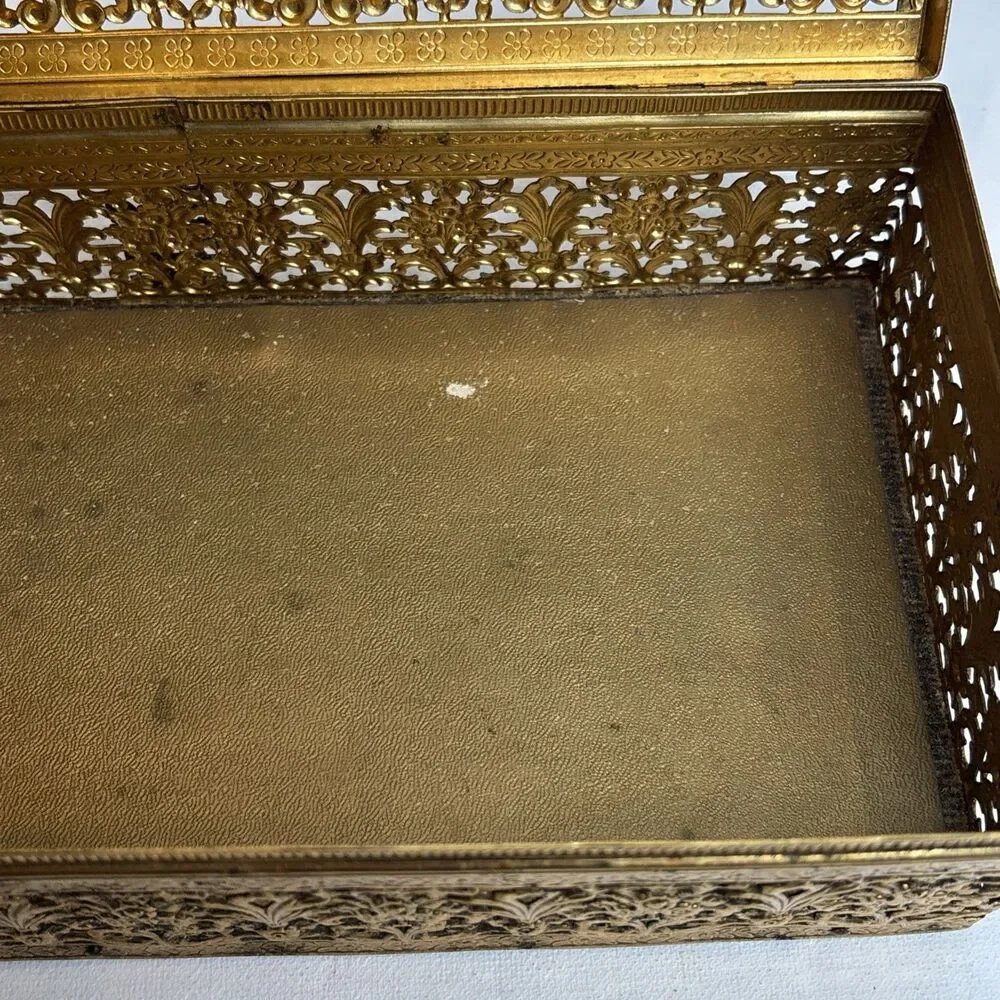 MCM Gold Tone Tissue Kleenex Box Filigree Holder Ornate Hollywood Regency